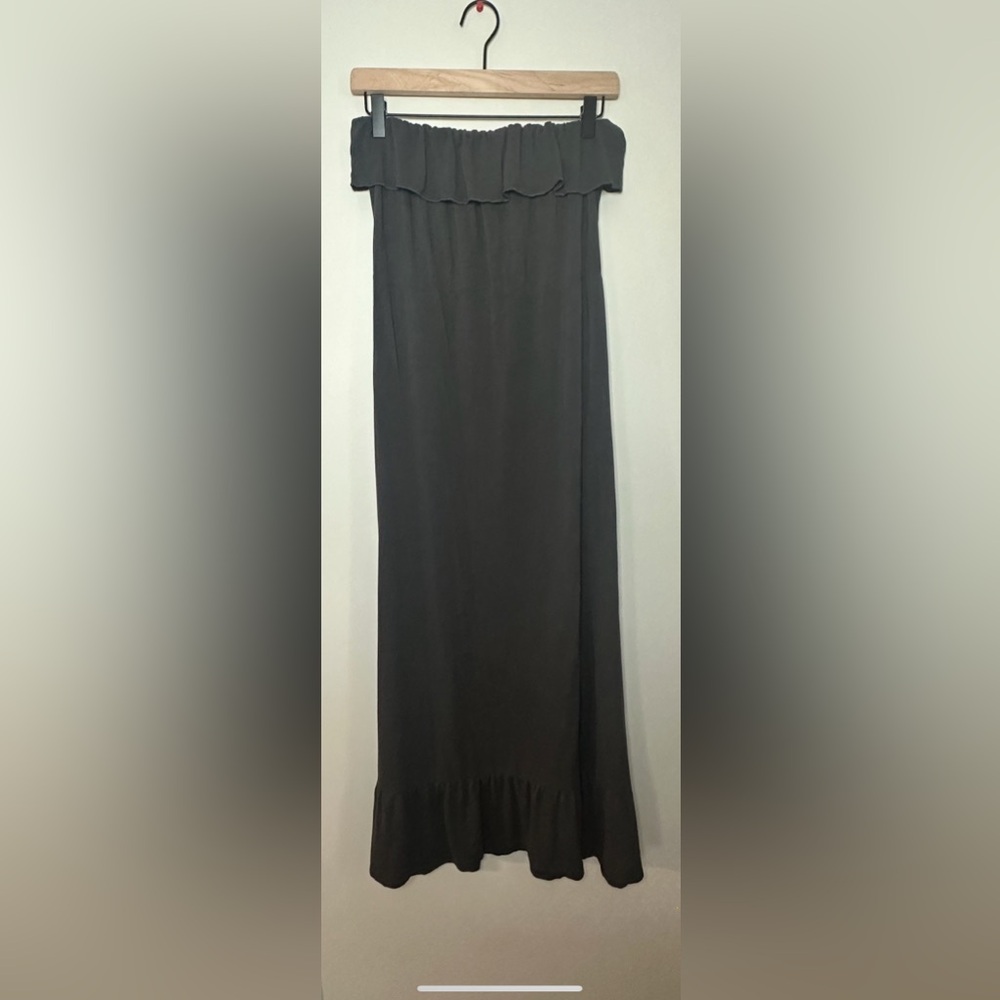 Love Culture Strapless Maxi Dress Dark Gray Ruffled Bust & Hem Size M